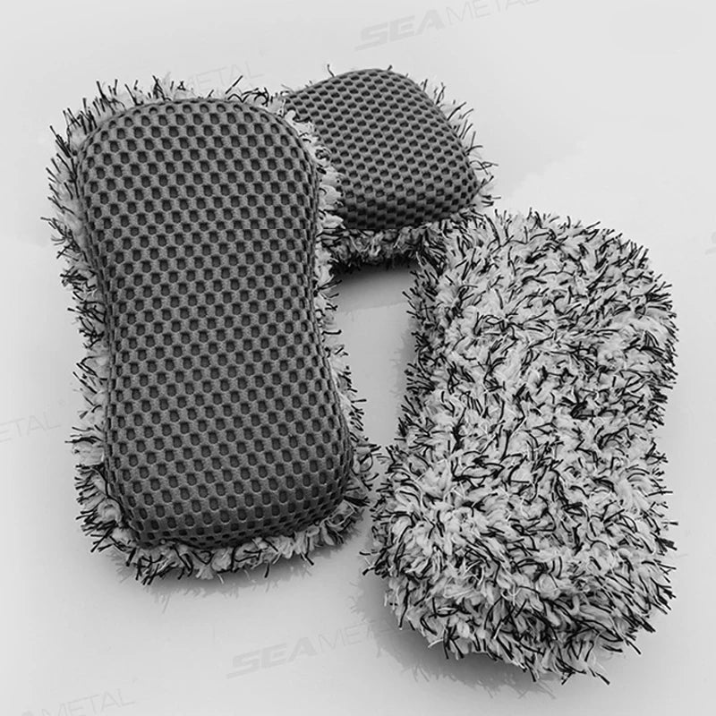 SEAMETAL Microfiber Car Wash Sponge Two Sided Plush Massage Net Wheel Cleaning Brush Dust Remover Scratch-free for Car Wash Care