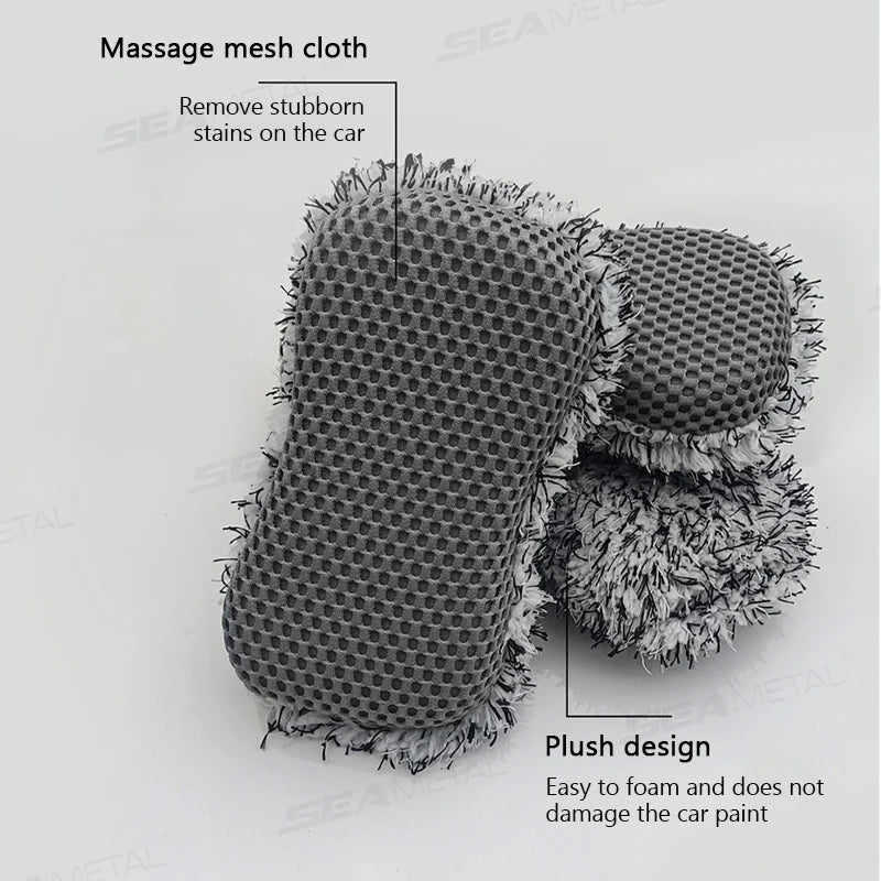 SEAMETAL Microfiber Car Wash Sponge Two Sided Plush Massage Net Wheel Cleaning Brush Dust Remover Scratch-free for Car Wash Care