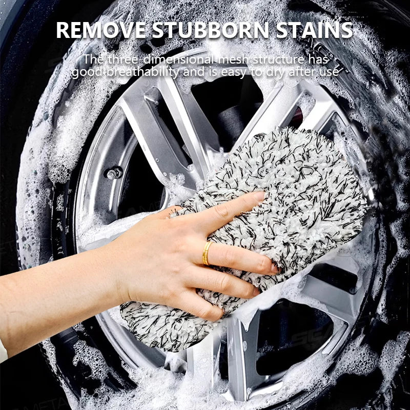 SEAMETAL Microfiber Car Wash Sponge Two Sided Plush Massage Net Wheel Cleaning Brush Dust Remover Scratch-free for Car Wash Care