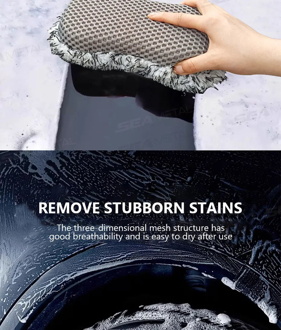 SEAMETAL Microfiber Car Wash Sponge Two Sided Plush Massage Net Wheel Cleaning Brush Dust Remover Scratch-free for Car Wash Care