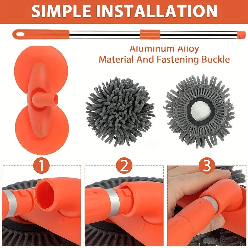 [Car wash brush] Adjustable Long-Handle Car Cleaning Brush，Chenille Microfiber Car Wash Tool,Heavy-duty multi-surface car wash m