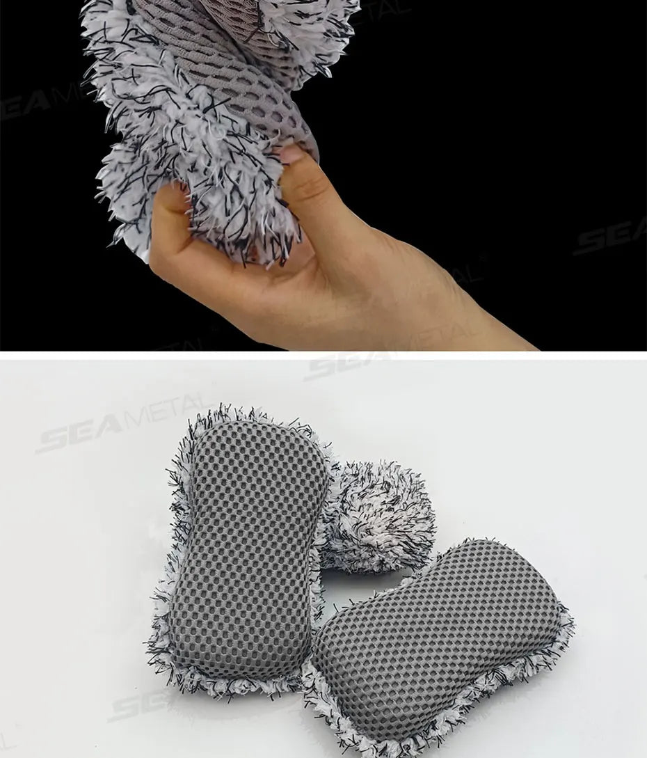 SEAMETAL Microfiber Car Wash Sponge Two Sided Plush Massage Net Wheel Cleaning Brush Dust Remover Scratch-free for Car Wash Care