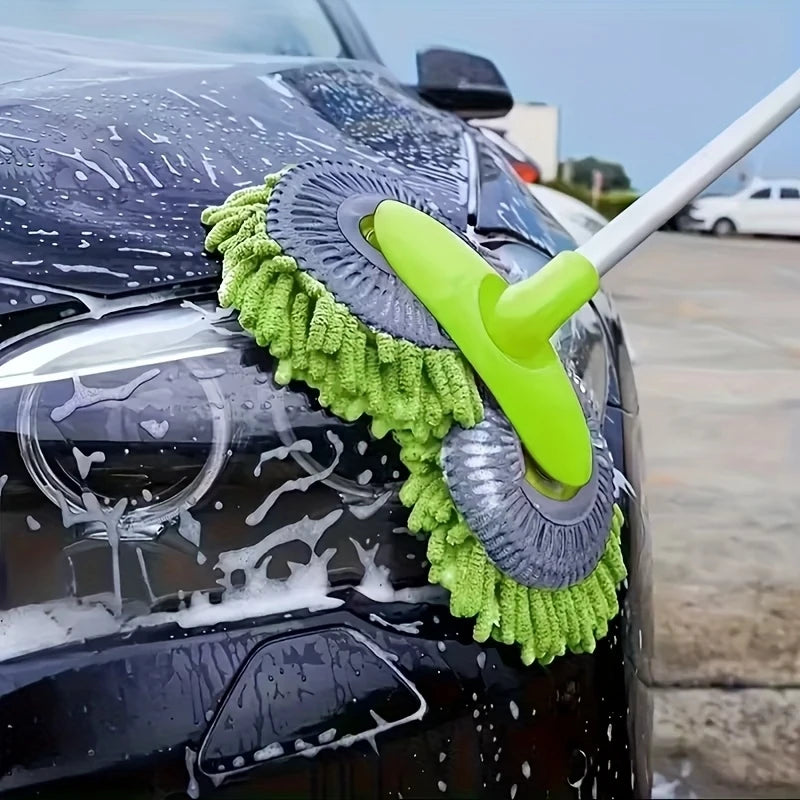 [Car wash brush] Adjustable Long-Handle Car Cleaning Brush，Chenille Microfiber Car Wash Tool,Heavy-duty multi-surface car wash m