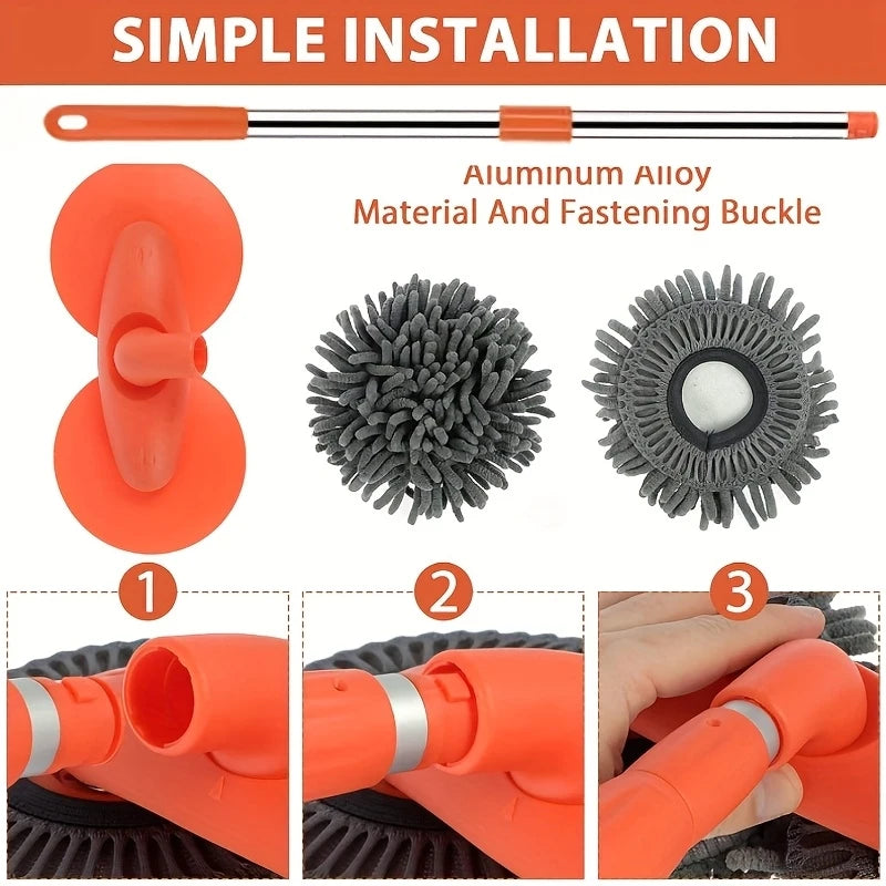 [Car wash brush] Adjustable Long-Handle Car Cleaning Brush，Chenille Microfiber Car Wash Tool,Heavy-duty multi-surface car wash m