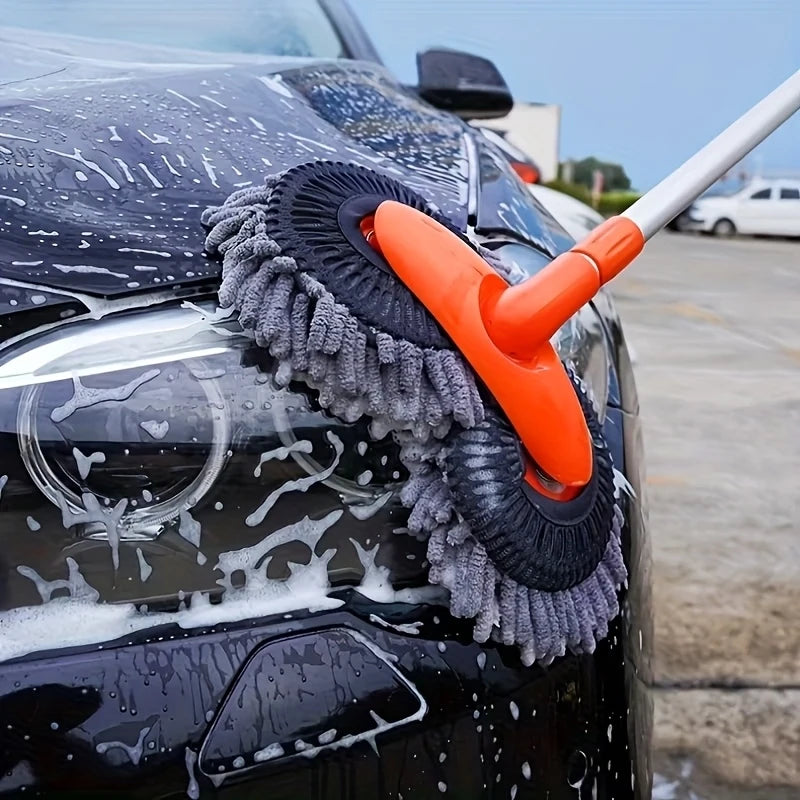 [Car wash brush] Adjustable Long-Handle Car Cleaning Brush，Chenille Microfiber Car Wash Tool,Heavy-duty multi-surface car wash m