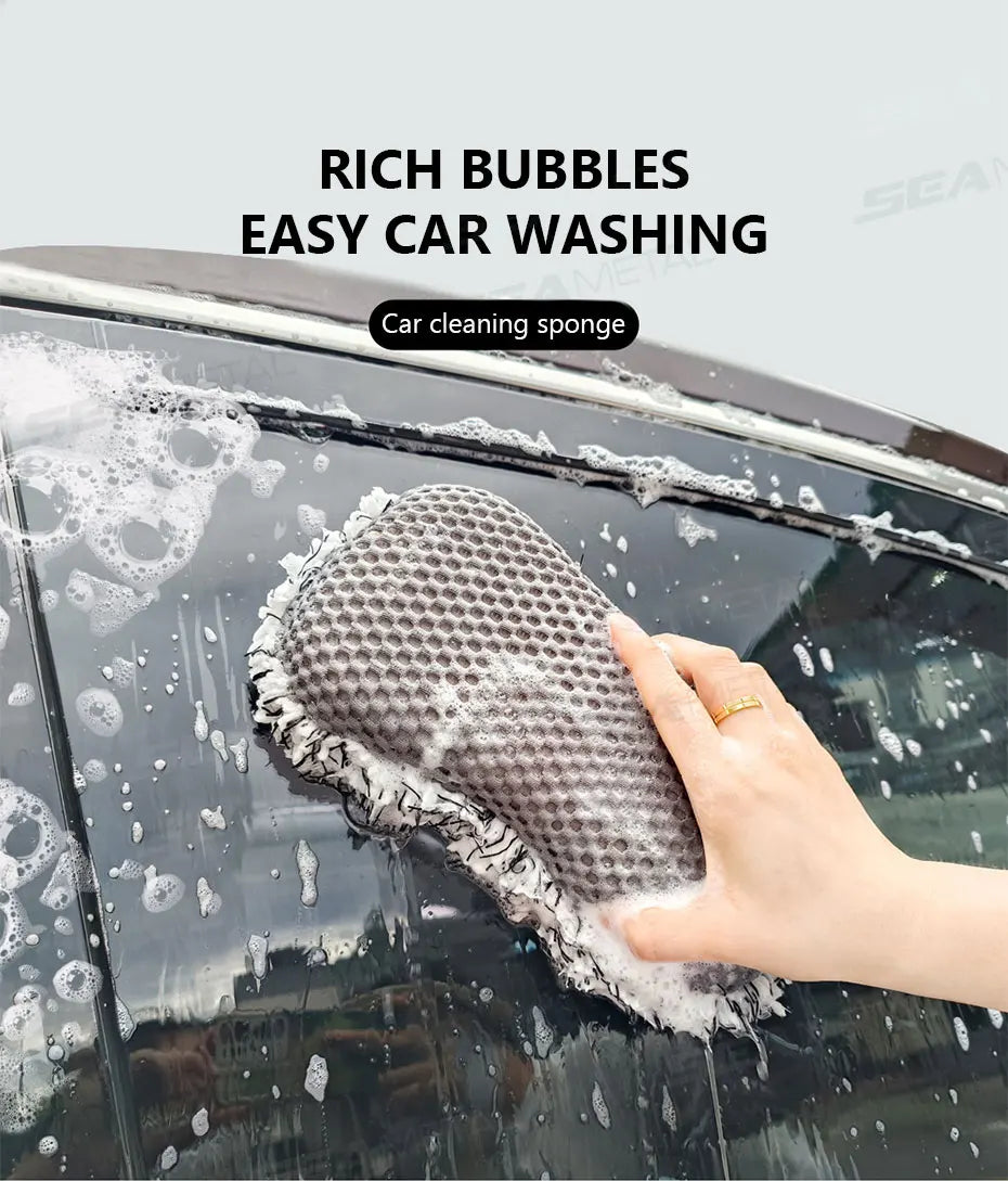 SEAMETAL Microfiber Car Wash Sponge Two Sided Plush Massage Net Wheel Cleaning Brush Dust Remover Scratch-free for Car Wash Care