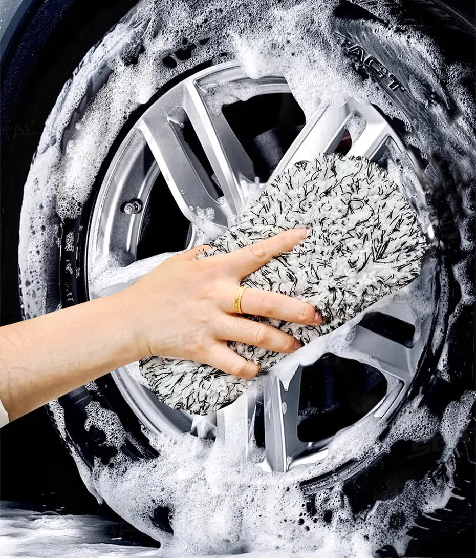 SEAMETAL Microfiber Car Wash Sponge Two Sided Plush Massage Net Wheel Cleaning Brush Dust Remover Scratch-free for Car Wash Care