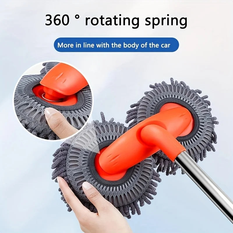 [Car wash brush] Adjustable Long-Handle Car Cleaning Brush，Chenille Microfiber Car Wash Tool,Heavy-duty multi-surface car wash m