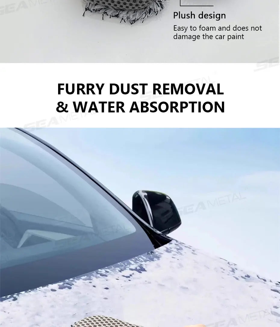 SEAMETAL Microfiber Car Wash Sponge Two Sided Plush Massage Net Wheel Cleaning Brush Dust Remover Scratch-free for Car Wash Care