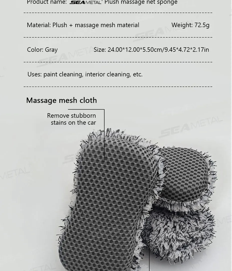 SEAMETAL Microfiber Car Wash Sponge Two Sided Plush Massage Net Wheel Cleaning Brush Dust Remover Scratch-free for Car Wash Care